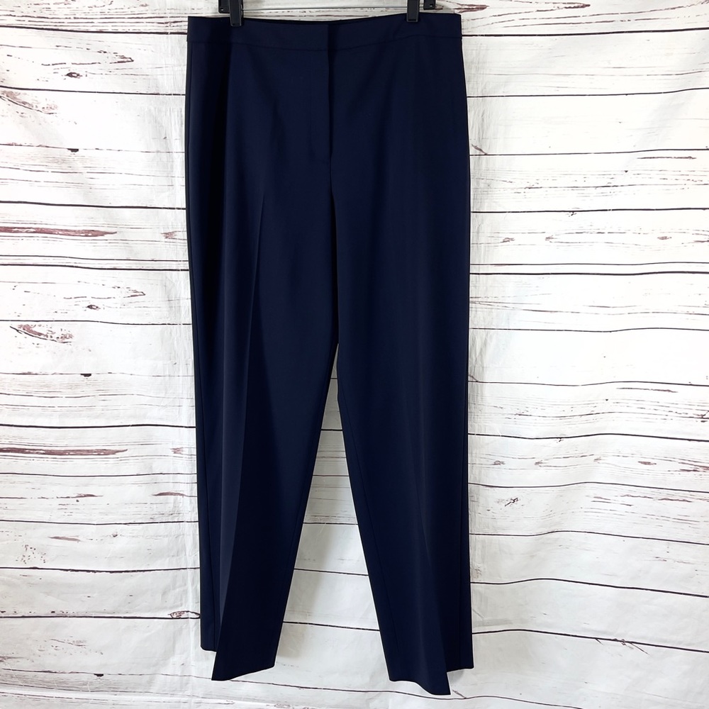 St John Diana Pants Women's 14 Navy Trousers Straight Leg Flat Front Wool
